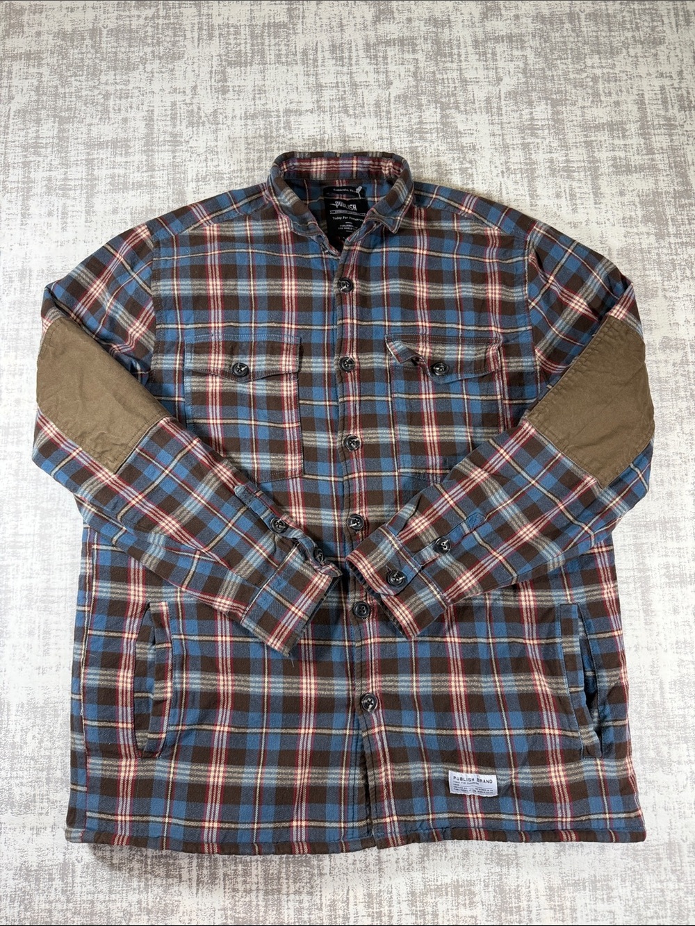 Publish Blue and Brown Plaid Lightweight Shirt Jacket Made in USA SZ XL